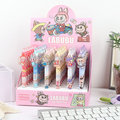 LABUBU卡通贴片按动笔0.5mm学生日常书写笔黑色中性笔厂家批发
