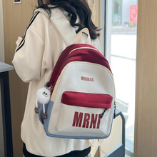 韩版新款小号双肩包女字母印花撞色小书包外出旅行出游尼龙背包