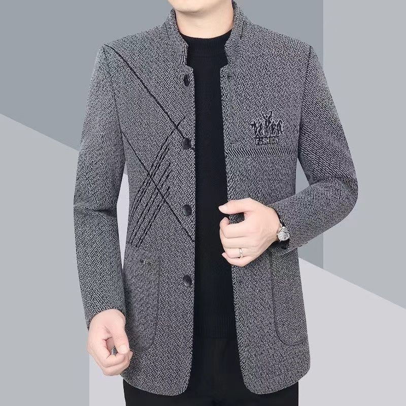 [cotton and thickening] 2024 autumn and winter coat collar jacket business temperament casual winter men's coat