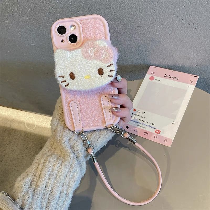 秋冬毛绒手腕带kt猫苹果15/16promax壳女iPhone13毛绒14/1211