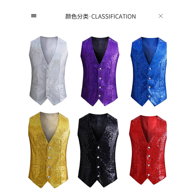 Cross-Border Colorful Sequin Suit Vest Men's Cardigan Dance Performance Clothing Dress Vest Vest Stage Performance Clothing