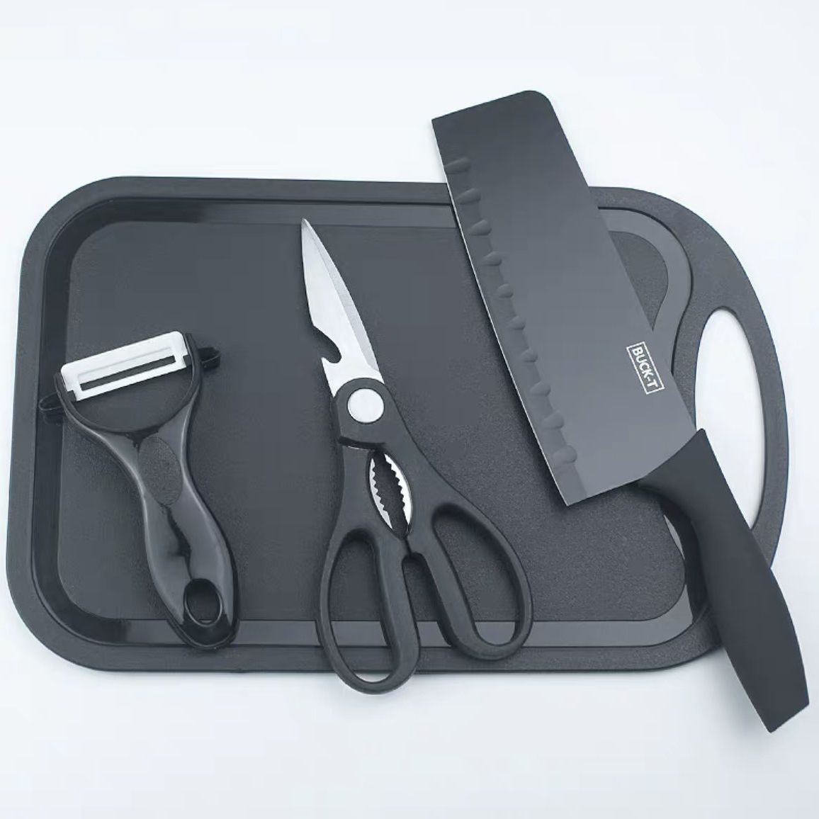 Juego de cuchillos de cocina, complemento alimenticio, cuchillo de fruta, juego de tres piezas, cuchillo de cocina de acero inoxidable, tabla de cortar, juego completo de cuchillos dos en uno