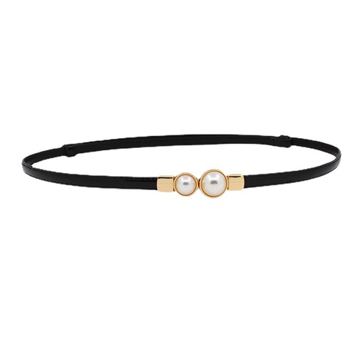Matte black belt for women thin summer decoration with skirt versatile pearl buckle women's sweater small belt