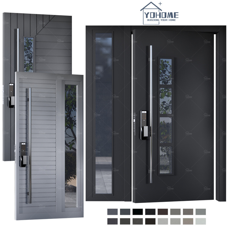 Foreign Trade Export Cast Aluminum Pivot Door Offset Door with Broken Bridge Structure Residential Project Cast Aluminum Entrance Door with Glass Side Panels
