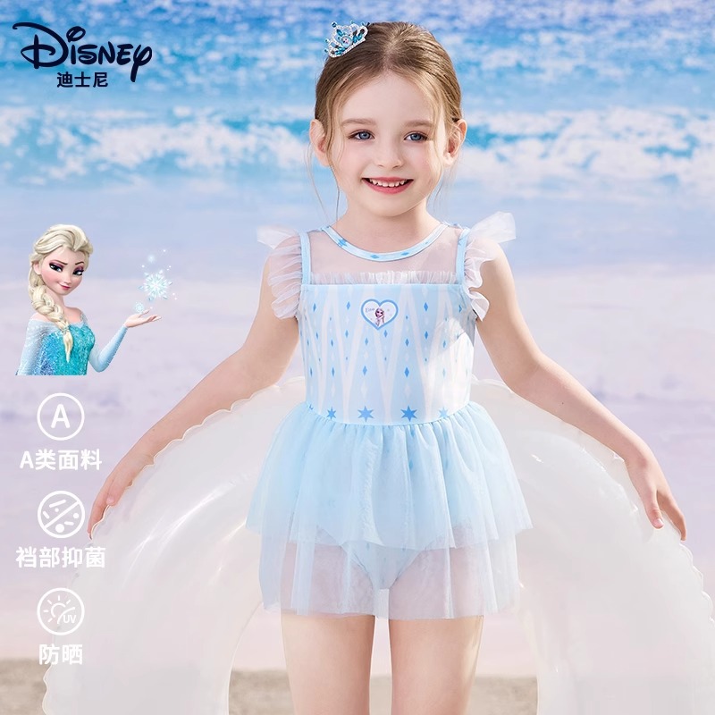 Disney Children's Swimsuit Girls 2025 New Children's Style Elsa Princess Dress One-Piece Hot Spring Swimsuit Wholesale