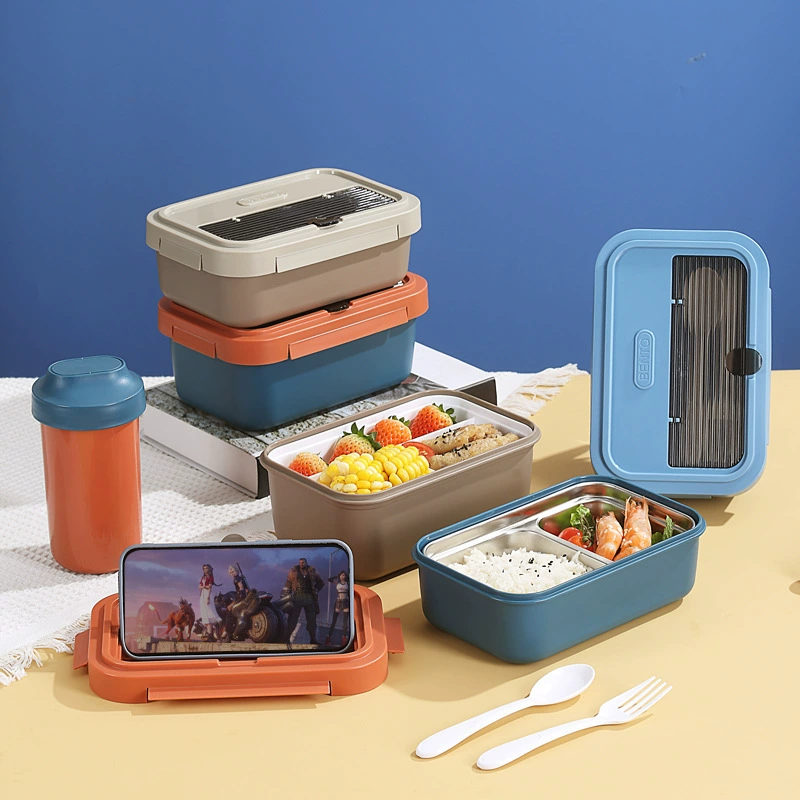 Nordic style lunch box 304 stainless steel light food bento box fruit box pp sealed lunch box with tableware