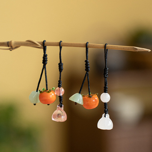 Persimmon industry has success, persimmon auspicious jade pendant, exquisite hand-woven jewelry, lotus seed teapot accessories, tea set