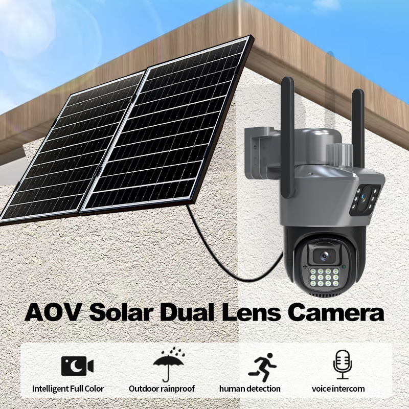 Hieasy cámara solar de monitoreo 4G doble lente de doble imagen visión nocturna a color completo AOV inalámbrico al aire libre PTZ