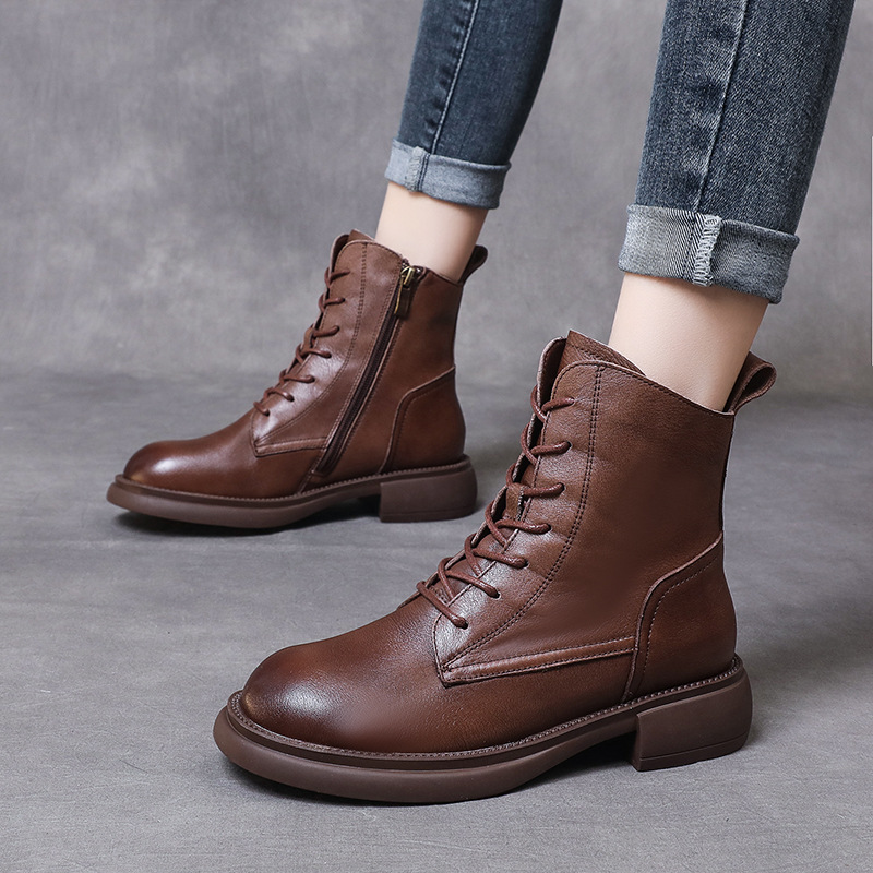2026 British Style Martin Boots, Slimming Soft-Soled Women's Boots, Front Lace-Up, Versatile New Product, First-Layer Cowhide Soft Boots