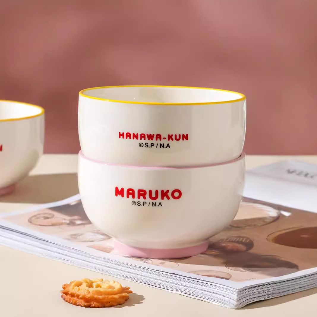 Pequeñas pelotas de cereza auténticas autorizadas encantadoras cubiertos domésticos con cuatro tazones de arroz de cerámica con patrón de dibujos animados caja de regalo