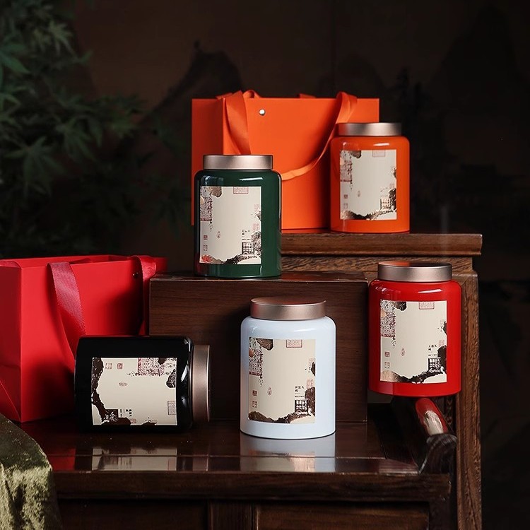 茶叶罐红岩白普洱茶时尚精品创意密封储存罐高档伴手礼防潮烤漆罐