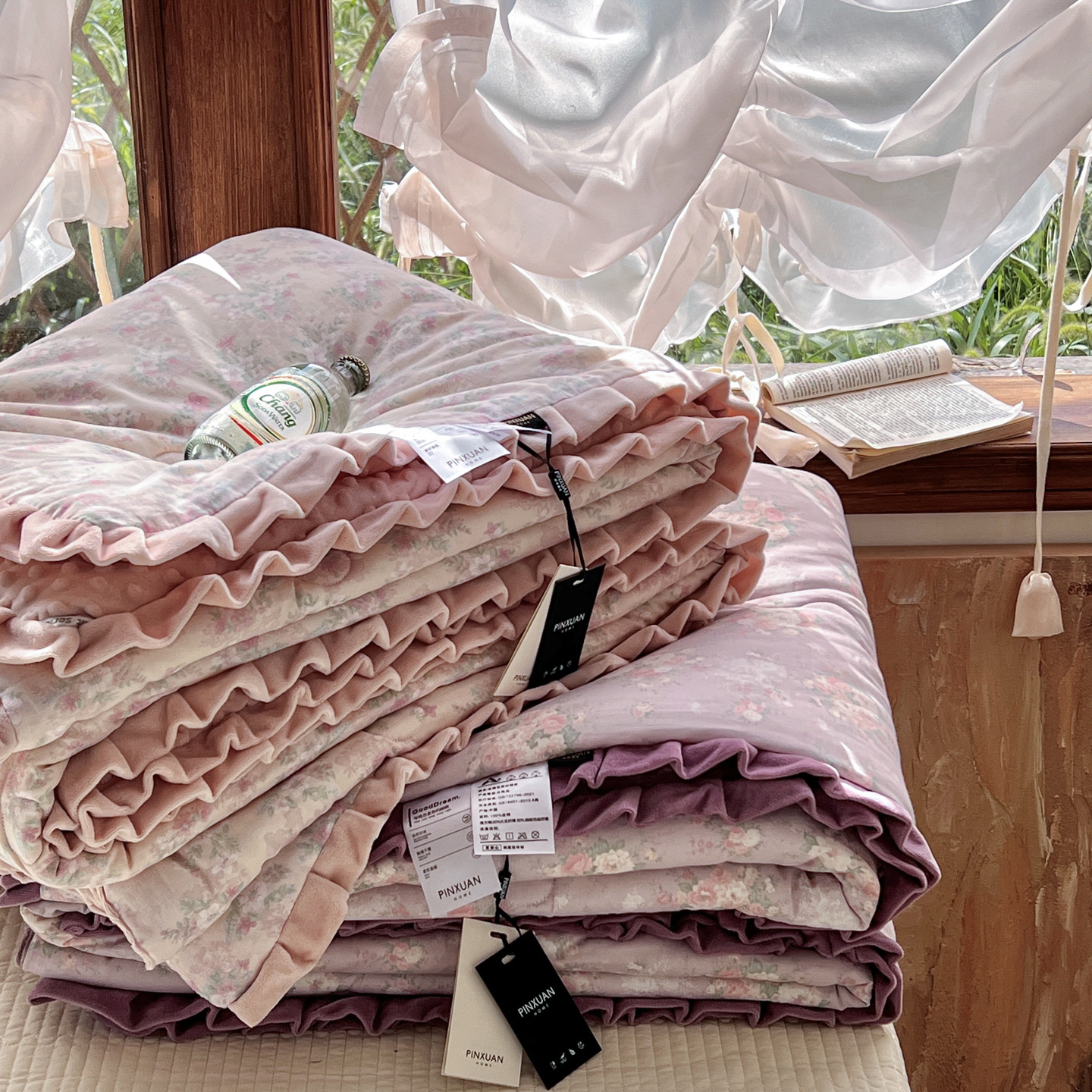 Classe A de algodón de doble capa de hilo de flores de encaje de doble persona cálida edredón de frijoles de otoño y invierno nuevos productos cálidos de peluche para bebés image 3