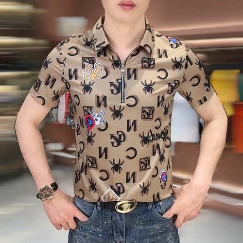 Men's Summer Thin Collared Embossed Polo Shirt Short Sleeve Fashion Streetwear Same Style Stylish Upper Body Shirt