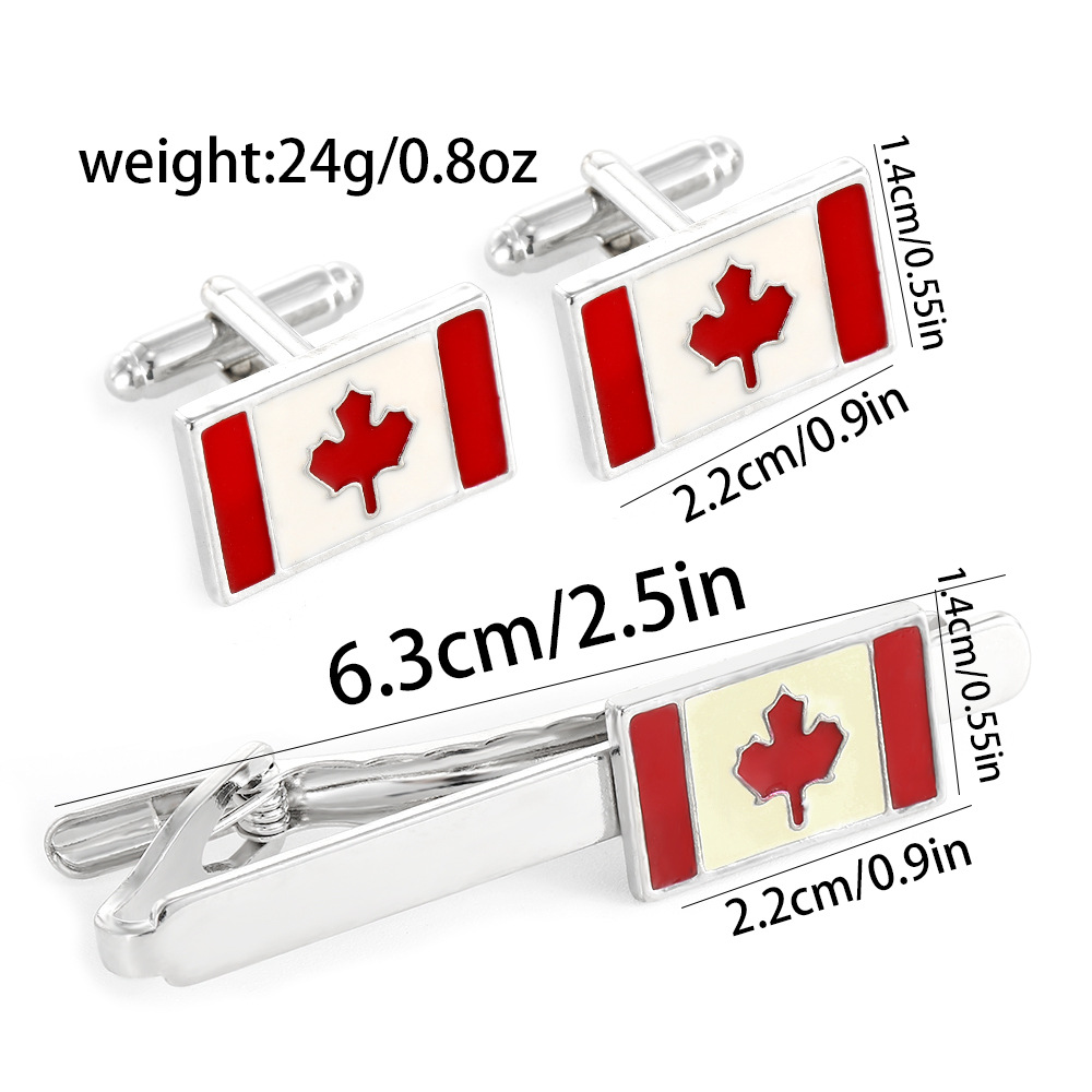 Fashion Canadian Flag Maple Leaf Cufflinks Men's Business French Shirt Cuff Nail Tie Clip Suit Accessories_voghion.com