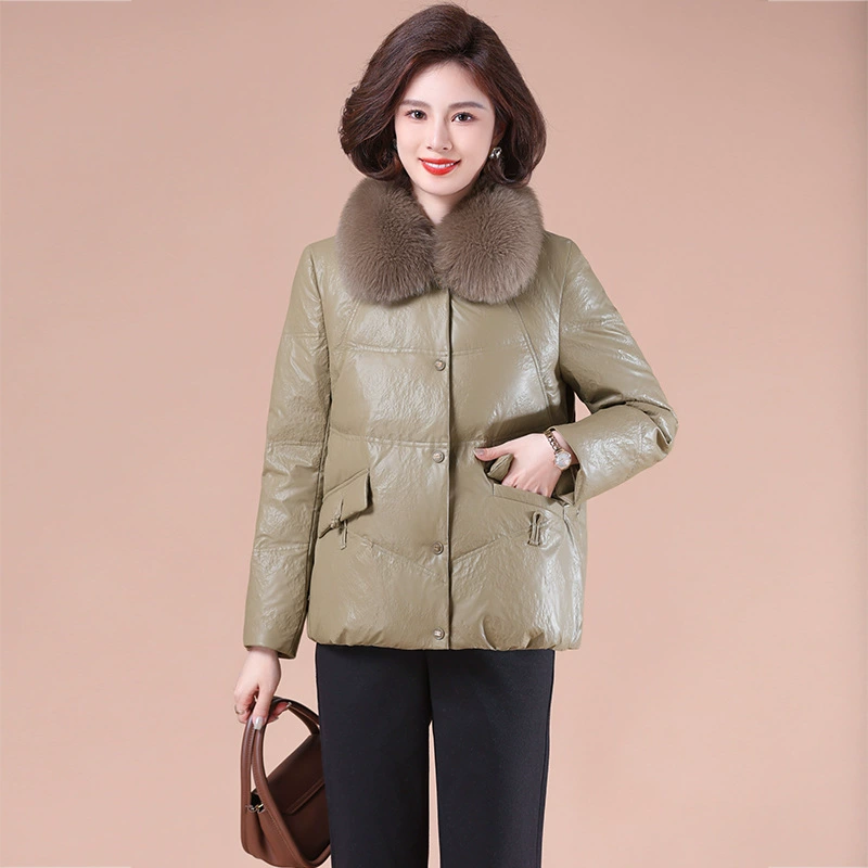 Зимний пуховик мамы благородный лиса с настоящим меховым воротником пальто среднего и пожилого возраста женщины короткий белый утиный бархат теплый топ