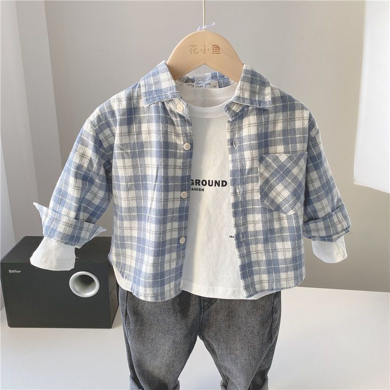 2026 Early Spring Trendy New Boys' Shirts Children's Casual Striped Shirts Cardigan Long-Sleeve Tops Jacket