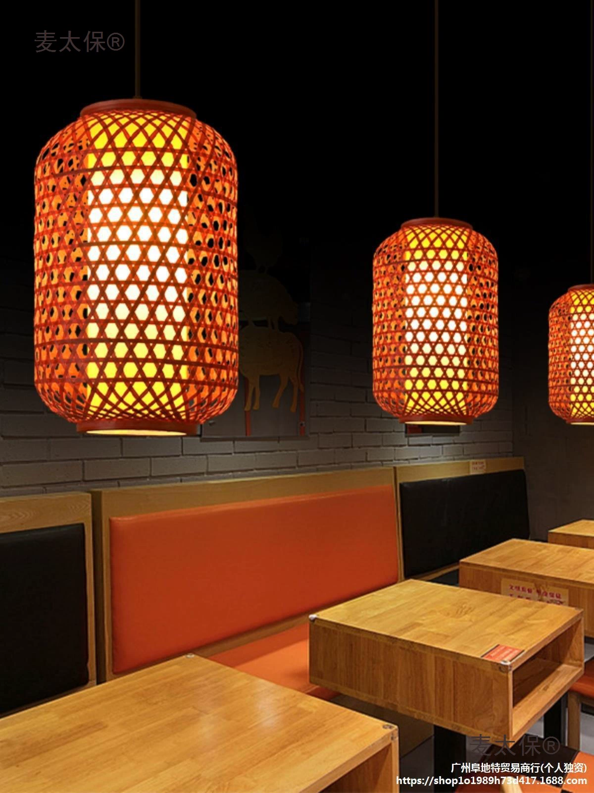 Бамбуковый фонарь в стиле ретро, ​​тканый бамбуковый абажур с принтом, китайский ресторанный горшок, уличный бамбуковый художественный обеденный подвесной Mai Taibo