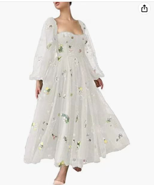 Europa y América Comercio exterior Amazon AliExpress deseo estación independiente de las mujeres nuevo bordado burbuja manga larga vestido noche image 10