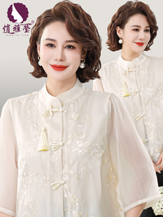 Летняя белая рубашка для матери, для среднего возраста, китайский стиль