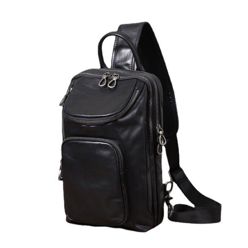 Túi đeo chéo trước ngực nam da bò lớp đầu dung tích lớn 17×6×26 cm — Màu đen chi tiết 5