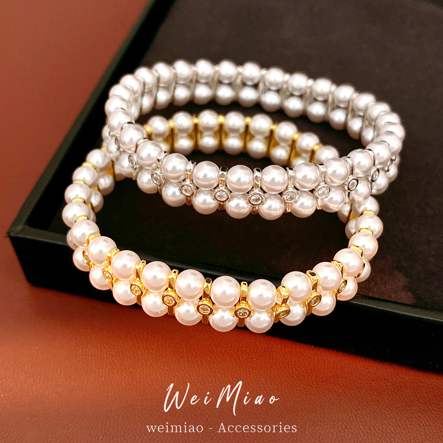14k oro real chapado doble capa zircón pulsera de perlas ligera pulsera de nicho temperamento exquisito joyas personales