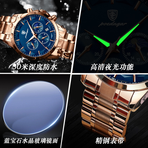 Swiss brand new sports men's watch multi-functional waterproof quartz watch live foreign trade dropshipping