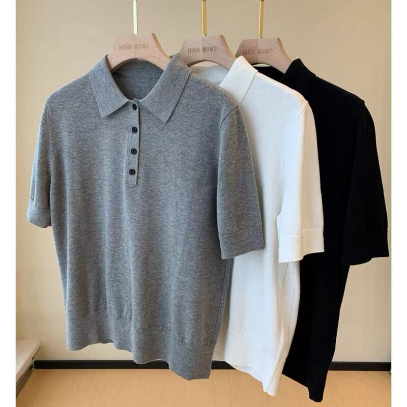 Simple Style Cotton Comfortable Skin-Friendly Casual Polo Collar Short-Sleeved Knitwear Women's Simple Top 6603 # Simple Style Cotton Comfortable Skin-Friendly Casual Polo Collar Short-Sleeved Knitwear Women's Simple Top 6603 #