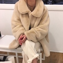 现货2024冬季新韩国东大门M*NE小白熊宽松休闲翻领中长款皮草大衣