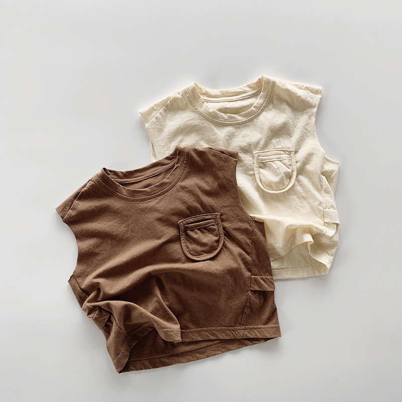 Chaleco sin mangas para niños ~ verano nuevo estilo coreano para niños algodón transpirable camiseta personalizada bebé moda japonesa ropa para niños