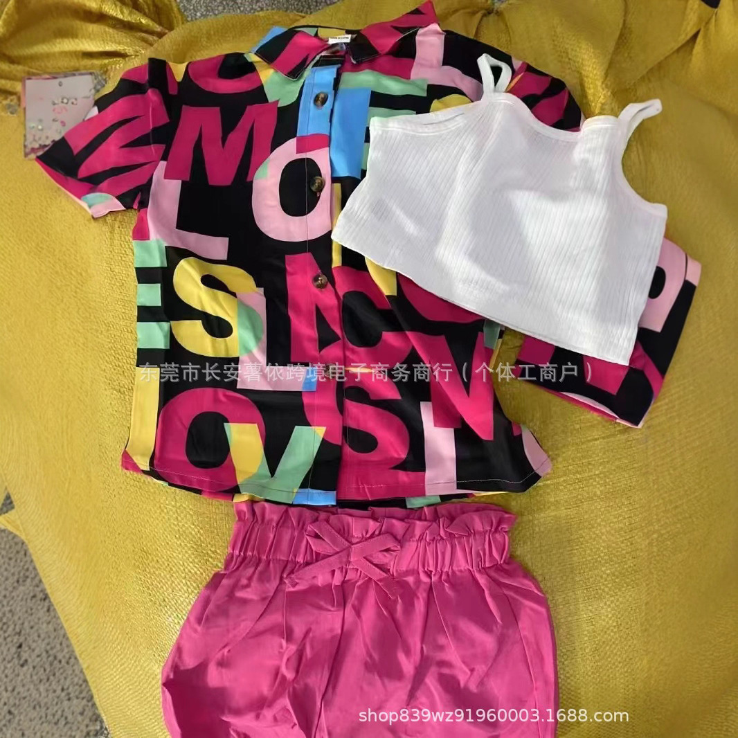 shein  kids sets  外贸跨境热卖春夏季童套装三件套库存服装批发