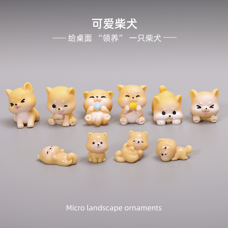 Cute Shiba Inu Puppy Figurine Micro Landscape Car Home Desktop Resin DIY Craft Decoration Small Halloween