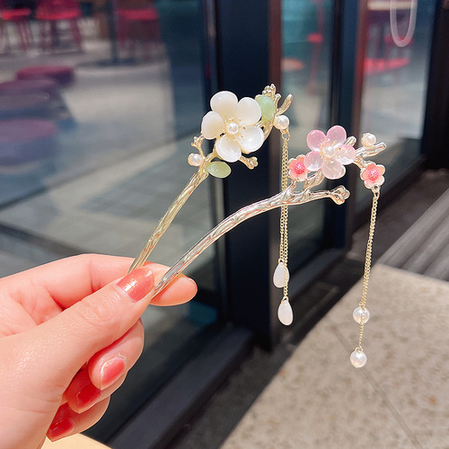White Deer's same magnolia flower hairpin, ancient style super fairy tassel hairpin, hairpin, temperament Hanfu hairpin, headband