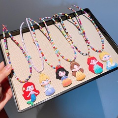 Children's Internet Celebrity Xiaomi Pearl Cartoon Princess Necklace Ice and Snow Girl Mermaid Princess Handmade Bead Lockchain Jewelry