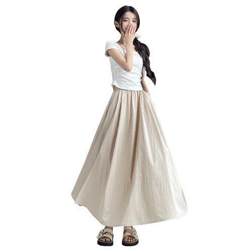 Women's Mountebank Skirt 2025 Summer Thin High-Waist Large Swing Umbrella Skirt Medium Long Length Petite Ice Silk Half Body Skirt