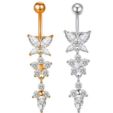 亚马逊跨境欧美穿刺饰品 蝴蝶花朵水滴锆石吊坠肚脐环脐扣肚脐钉