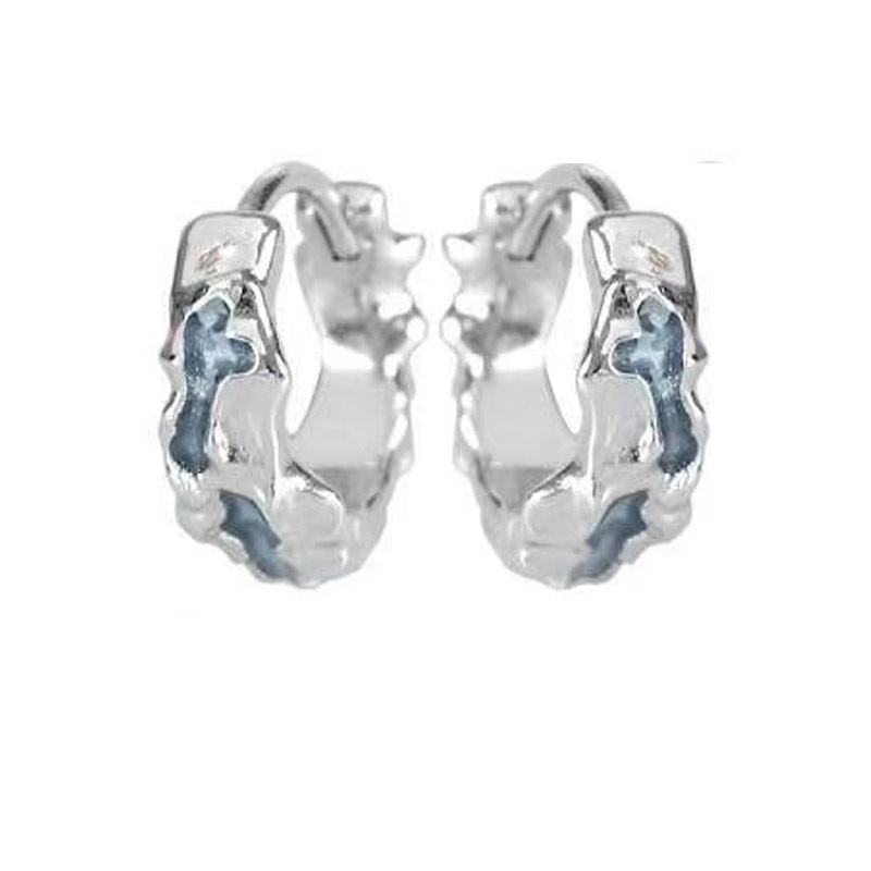 Xinqi jewelry irregular pleated ear buckle men's niche high-grade single trendy epoxy Blue Glacier earrings