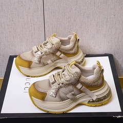女性用厚底ダッドシューズ、通気性メッシュ、カラーマッチング、高さ4.5cm、エアクッションソール、ニッチデザインスポーツ＆カジュアルシューズ