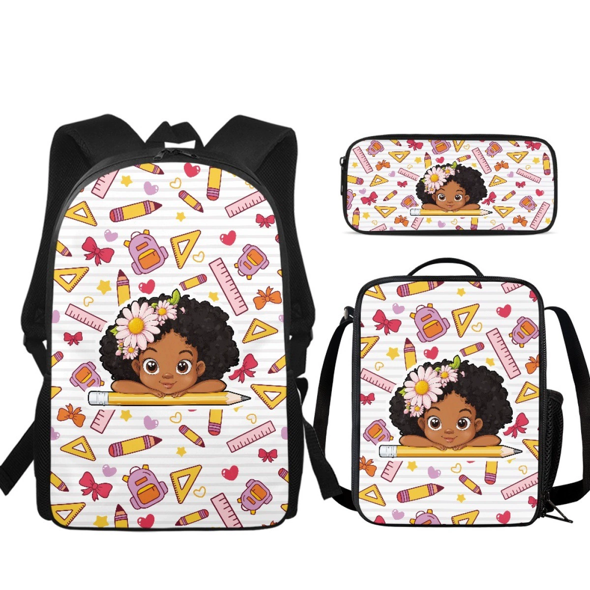 Школьная сумка, сумка для обеда, набор пеналов, милый канцелярский принт для девочек, цельный предмет, доставка фотографий, школьная сумка, сезонный рюкзак