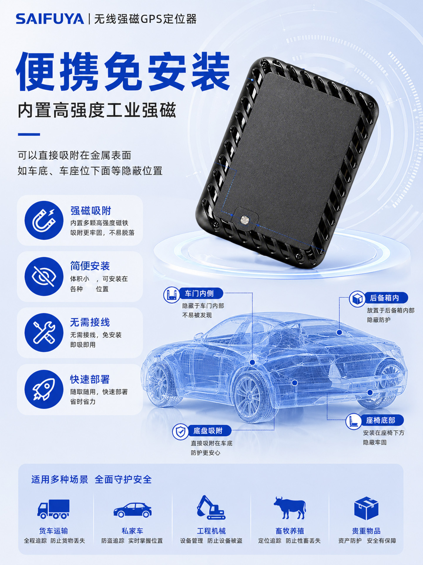 Yunzhixing 4G Wireless Beidou GPS Locator for Overseas Vehicles, Anti-Loss Device for Cars and Motorcycles, Rechargeable, Strong Magnetic Positioning