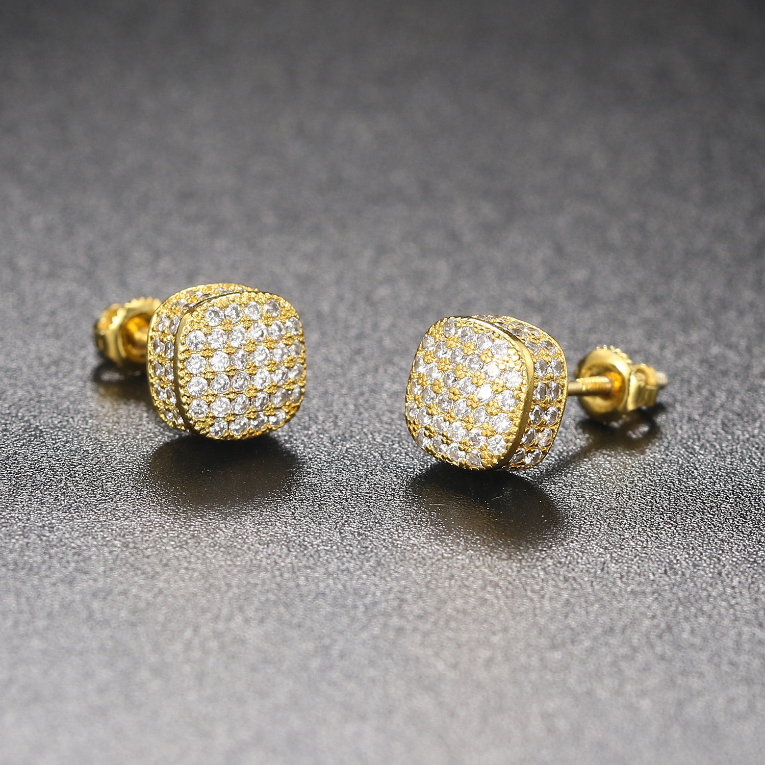 Popular Hip Hop Zircon Stud Earrings Men's And Women's Full Diamond Gold Plated Threaded Earrings Stud Earrings_voghion.com