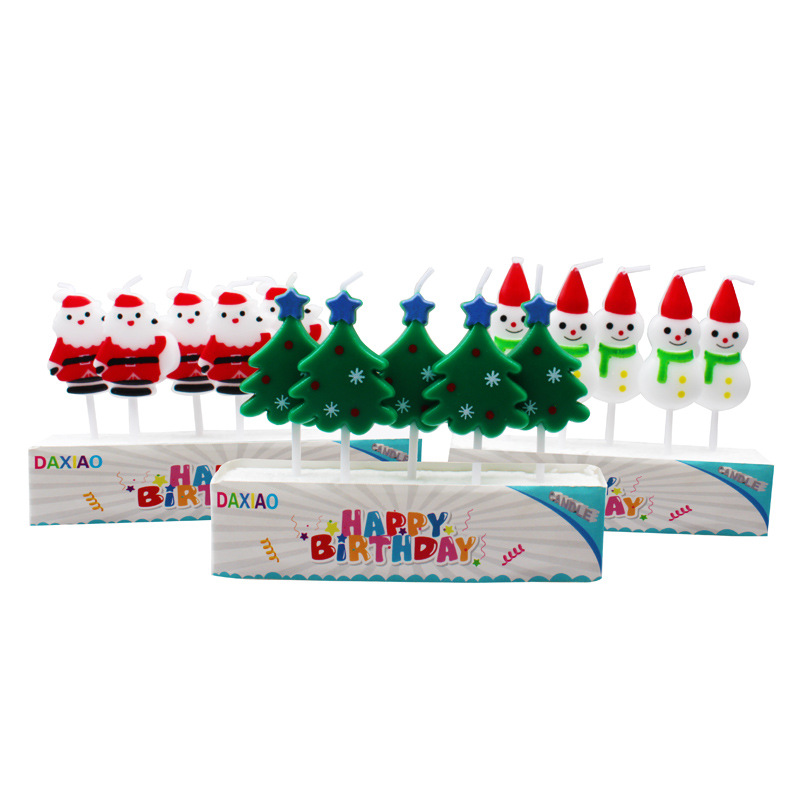 Pastel de cumpleaños transfronterizo velas de Navidad 5 traje de Santa Claus muñeco de nieve árbol decoración para hornear velas de cumpleaños