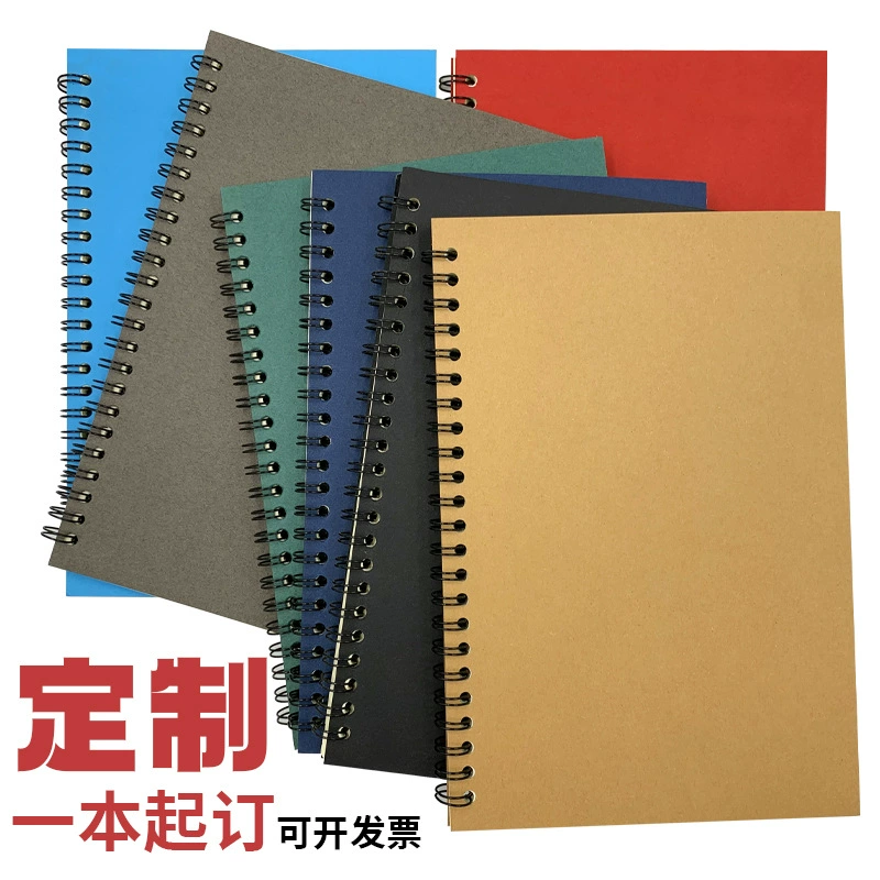 Coil kraft paper notebook A5, 50–60 sheets, lined/blank/grid, multiple cover colors