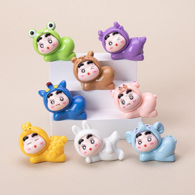 うつ伏せ姿動物小新萌粒アニメdiy樹脂部品車載創意小置物公仔キーホルダー|undefined