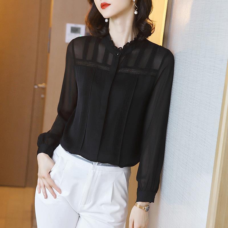 2024 Women's Lace Long-Sleeve Shirt with a Unique Design, Casual and Versatile, Niche and Stylish Silk Top for Women, Elegant