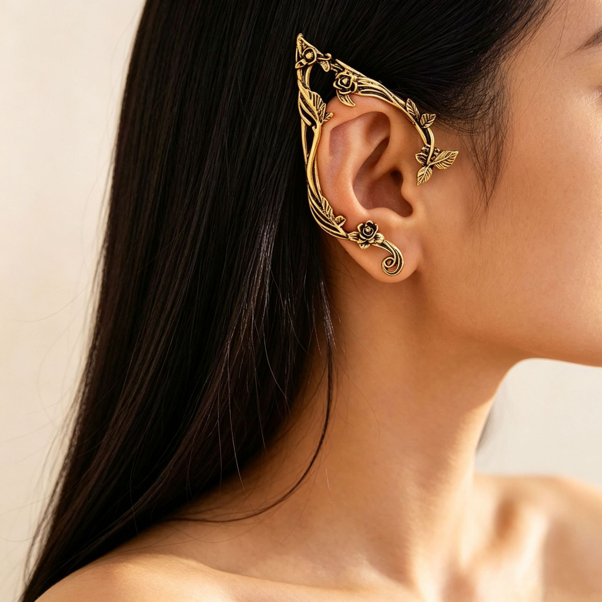 European and American cross-border accessories, ins-style elf irregular eco-friendly earrings, unique punk-style geometric rose flower ear cuffs