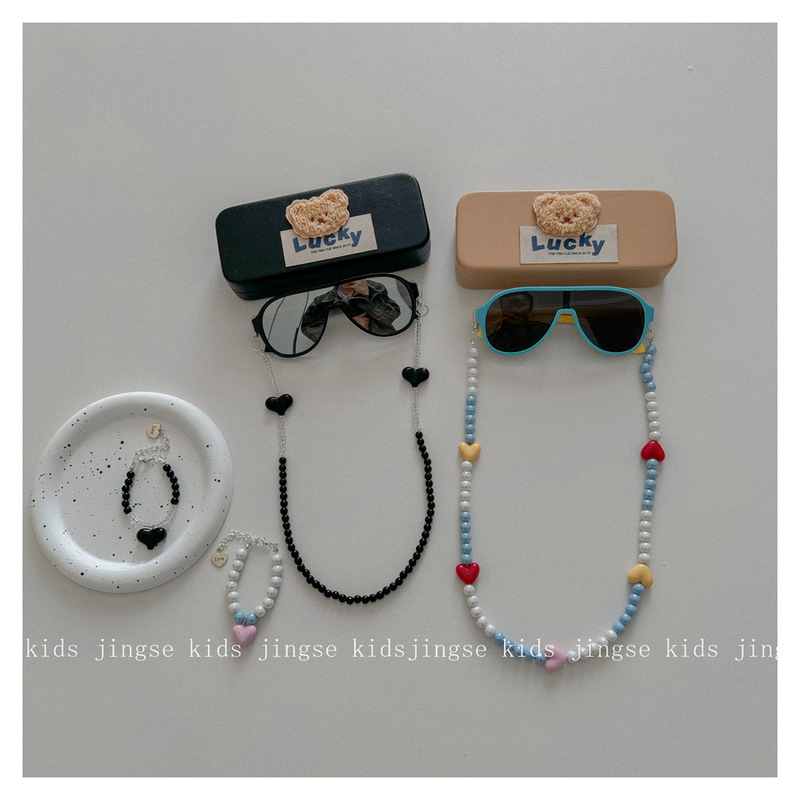 Ins Style Children's Sunglasses Belt Fashion Pearl Hanging Neck Glasses Chain Glasses Case suit Cute Baby Bracelet