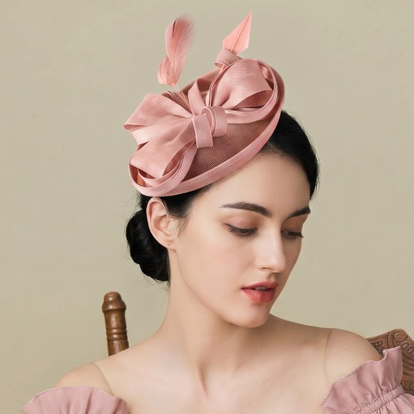 Popular Vintage Elegant Feather Headpiece Hat, Horse Racing Festival Hat, Linen Headpiece, Manufacturer Supply