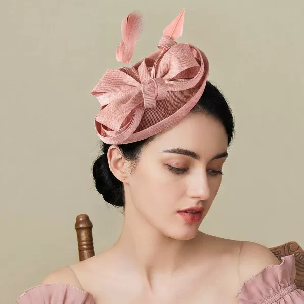 Popular Vintage Elegant Feather Headpiece Hat, Horse Racing Festival Hat, Linen Headpiece, Manufacturer Supply