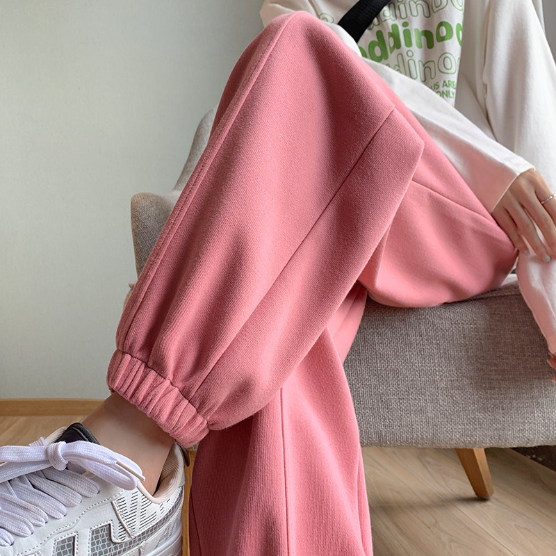 Pink women's sports pants, spring and autumn 2026 new style, loose harem pants, cropped jogger casual sweatpants for petite individuals Pink women's sports pants, spring and autumn 2026 new style, loose harem pants, cropped jogger casual sweatpants for petite individuals