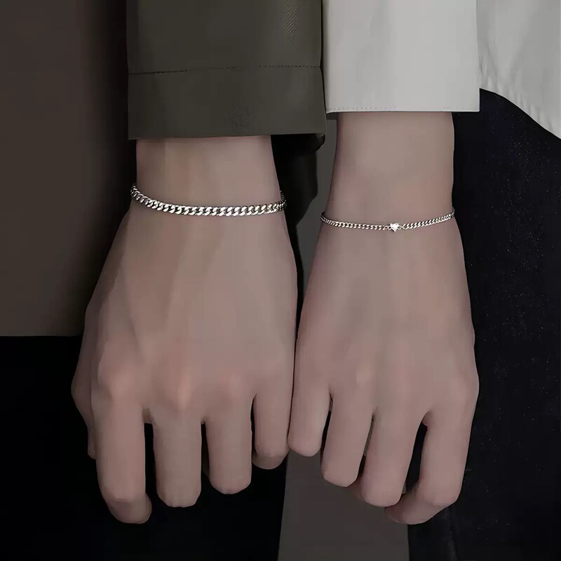 Cross-Border Amazon New Couple Love Bracelet Exquisite Cuban Chain Bracelet Fashion Commuter Jewelry Women's Gift
